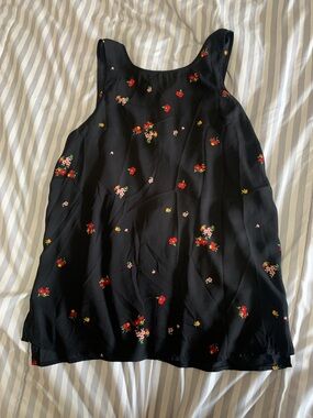Who What Wear Black Floral Tank Dress with Red, Pink & Yellow Blooms